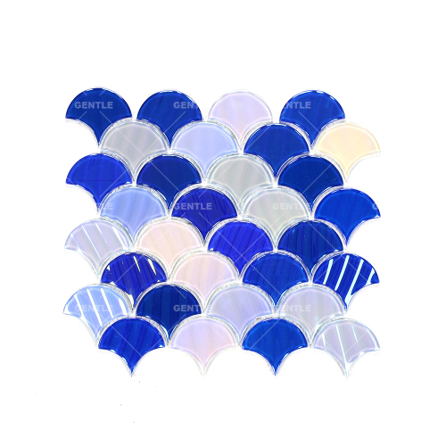 Wholesale Blue Fish Scale Glass Mosaic Tiles With Iridescent Surface
