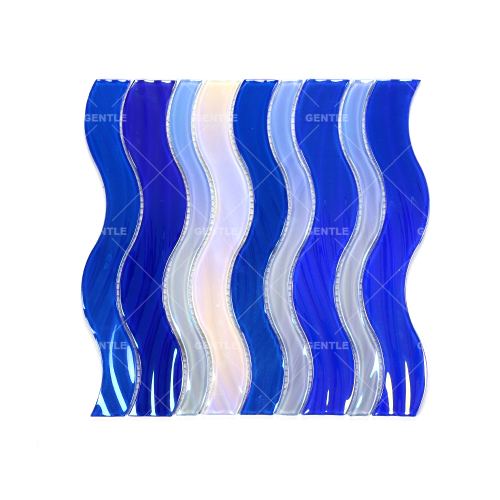 Wholesale Blue Wave Shaped Glass Mosaic With Rainbow Color Effect