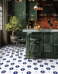 Customize Retro Style Blue & White Hexagonal Porcelain Mosaic Tiles