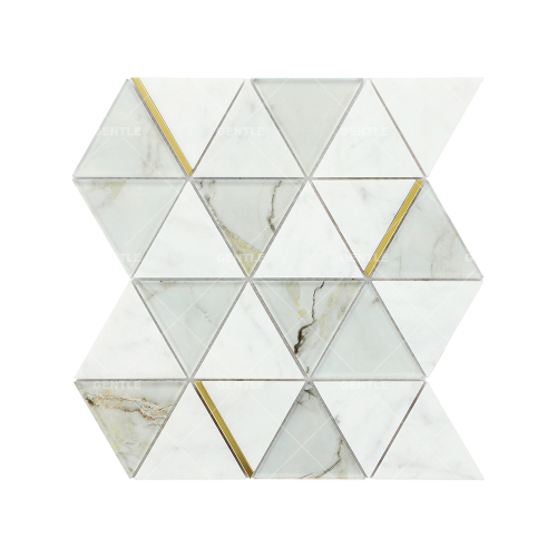 Wholesale Mosaic Of Marble And Glass In Triangular Carrara White