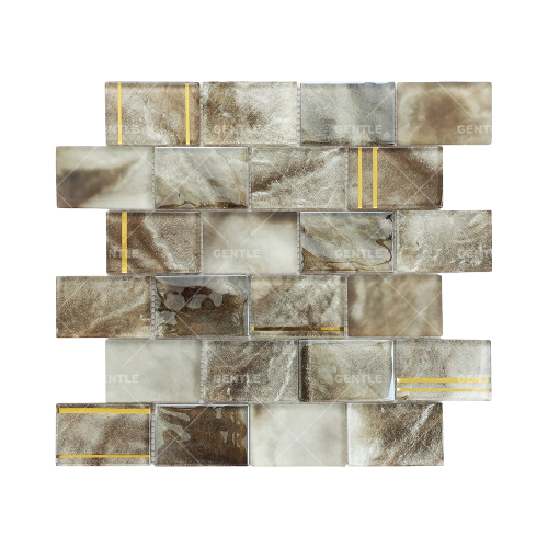 Wholesale Brown Glass Mosaic With Golden Stripes And A Marble-like Texture