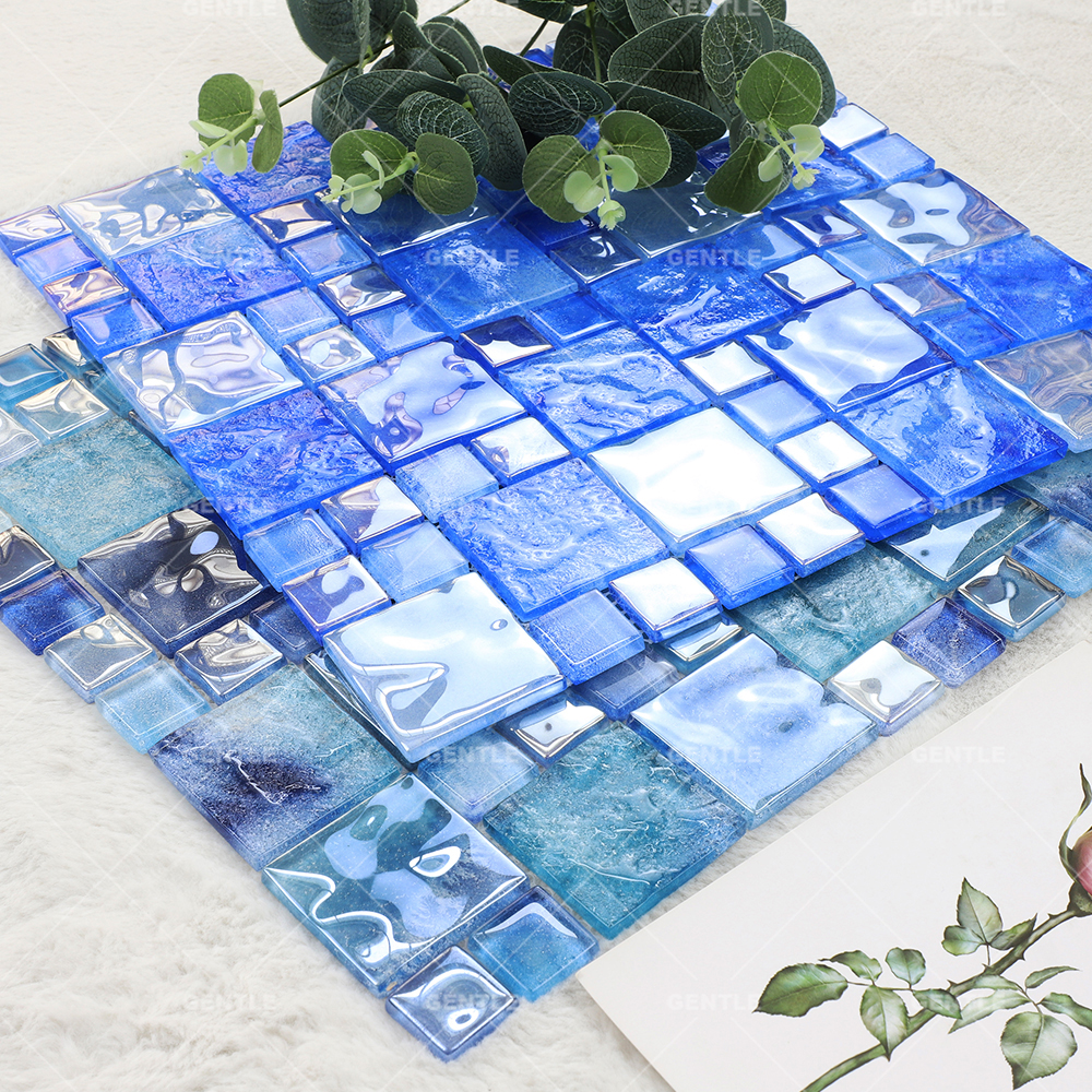 Wholesale Ocean Color Gradient Crystal Glass Mosaic With Water Features Effect