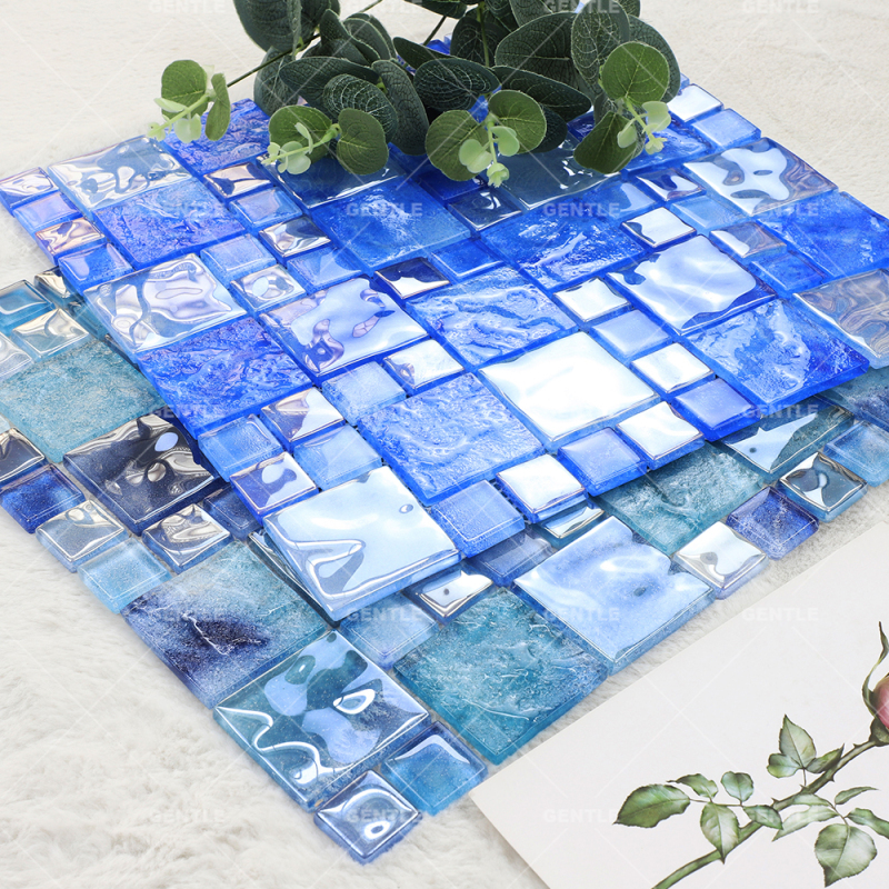 Wholesale Ocean Color Gradient Crystal Glass Mosaic With Water Features Effect