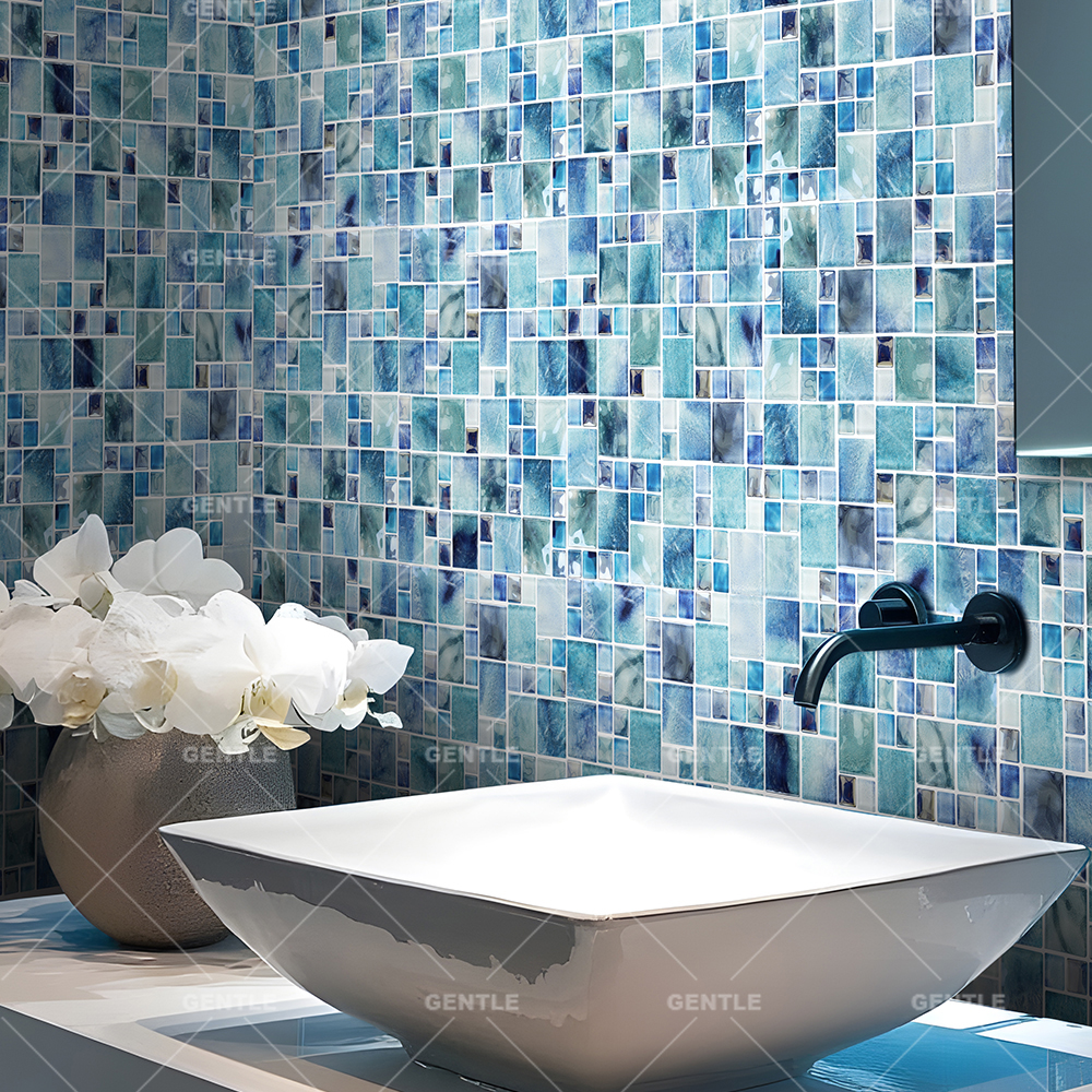 Wholesale Ocean Color Gradient Crystal Glass Mosaic With Water Features Effect