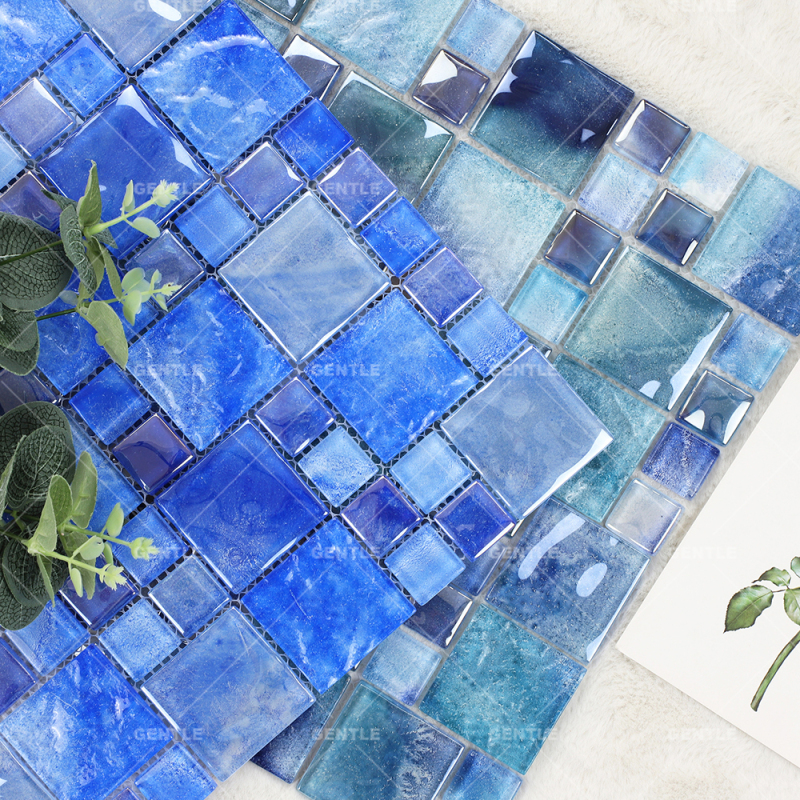 Wholesale Ocean Color Gradient Crystal Glass Mosaic With Water Features Effect