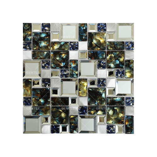 Wholesale Mosaic Of Crystal Glass And Silver Mirror Mixed With High Gloss Phantom Effect