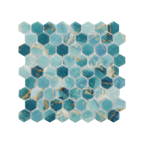 Wholesale Green Agate Inkjet Hexagon Recycled Glass Mosaic