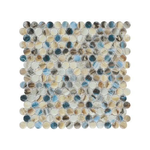 Wholesale Inkjet Printing Agate Texture Penny-shaped Recycled Glass Mosaic
