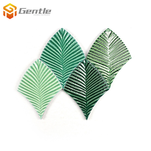 Custom Green Leaf Shaped Art Tiles For Wall
