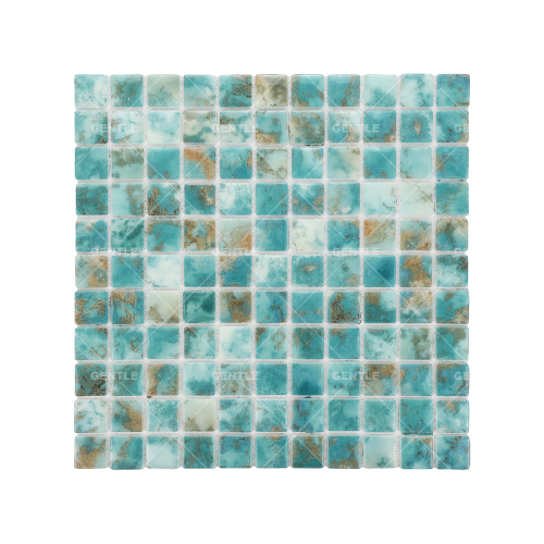 Wholesale 25x25mm Green Agate Texture Glass Mosaic Tiles For Swimming Pool