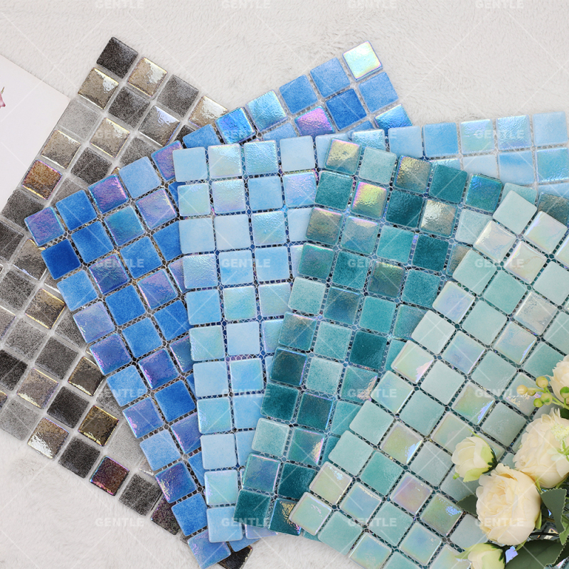 Wholesale Blue Recycled Glass Mosaic With Iridescent Effect For Swimming Pool