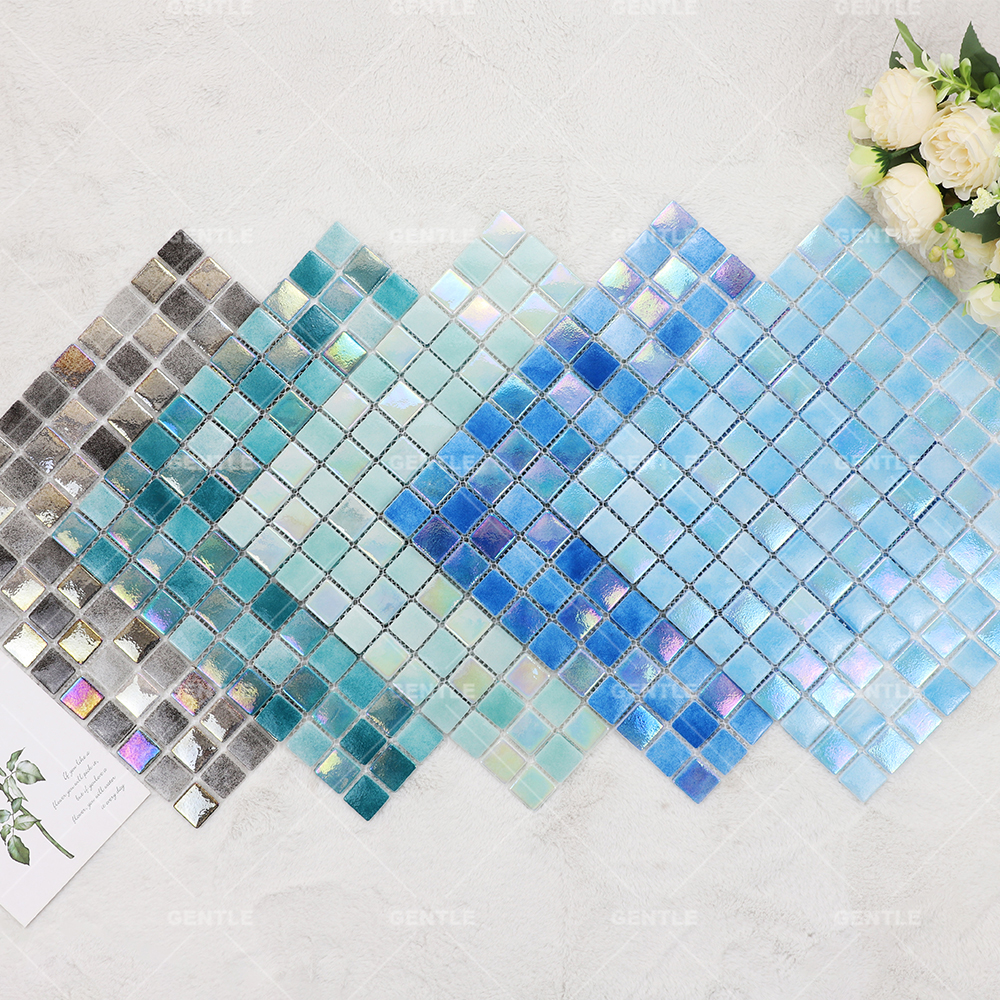 Wholesale Blue Recycled Glass Mosaic With Iridescent Effect For Swimming Pool