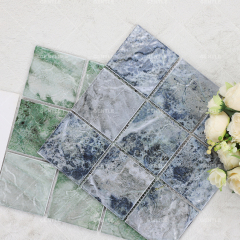 Wholesale Glossy Seaweed Green Porcelain Mosaic With Embossed Surface