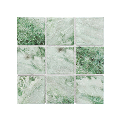 Wholesale Glossy Seaweed Green Porcelain Mosaic With Embossed Surface