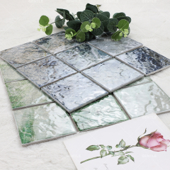 Wholesale Glossy Seaweed Green Porcelain Mosaic With Embossed Surface