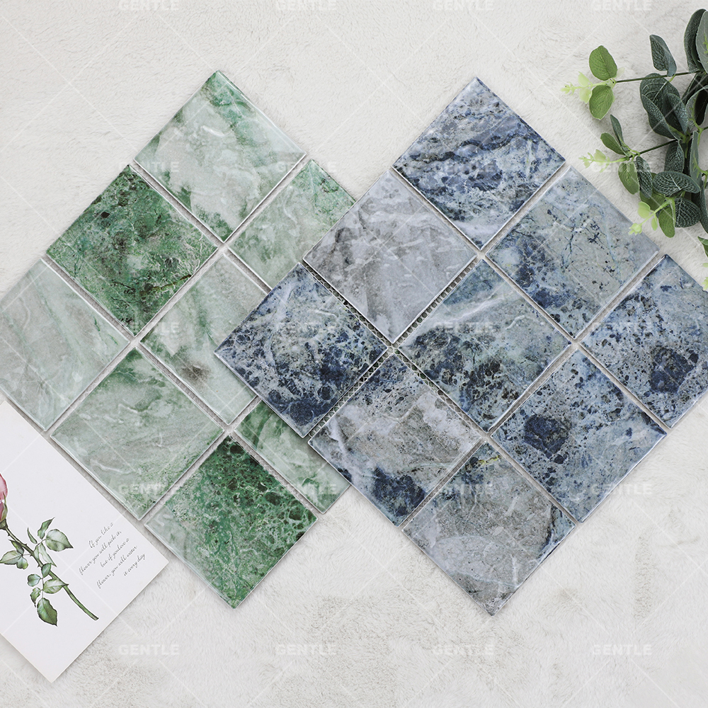 Wholesale Glossy Seaweed Green Porcelain Mosaic With Embossed Surface