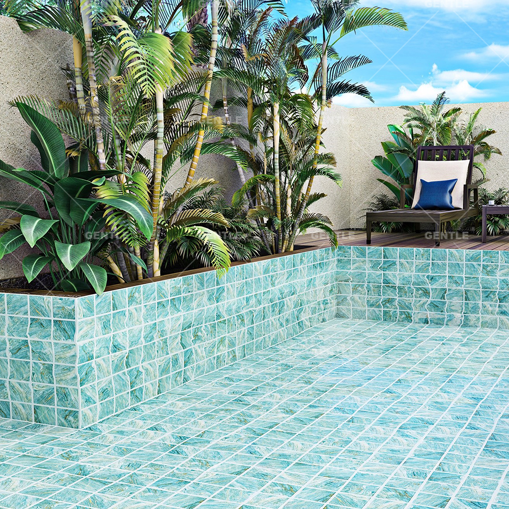 Wholesale Porcelain Mosaic With Teal Color Mixed Golden Effect