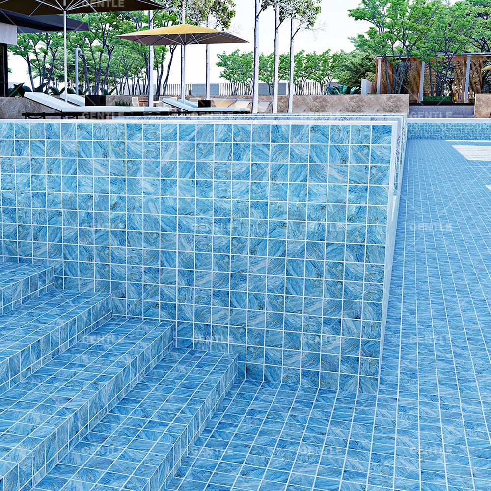 Wholesale Porcelain Mosaic With Teal Color Mixed Golden Effect