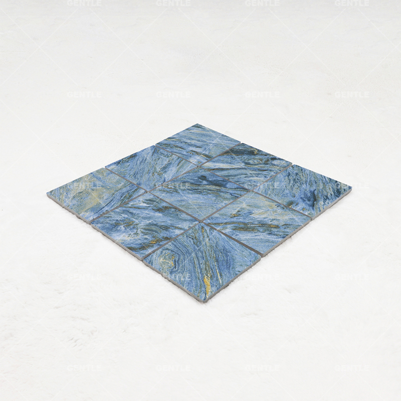 Wholesale Porcelain Mosaic With Teal Color Mixed Golden Effect