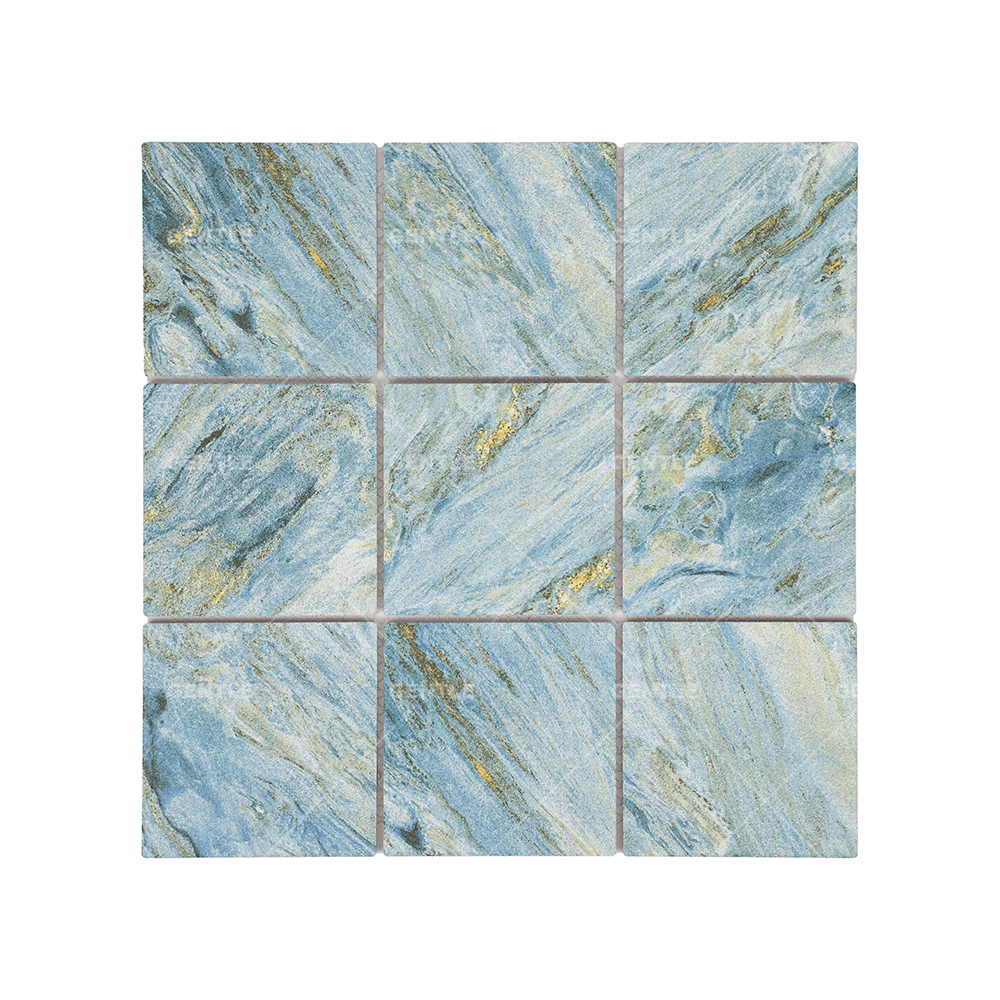 Wholesale Porcelain Mosaic With Teal Color Mixed Golden Effect
