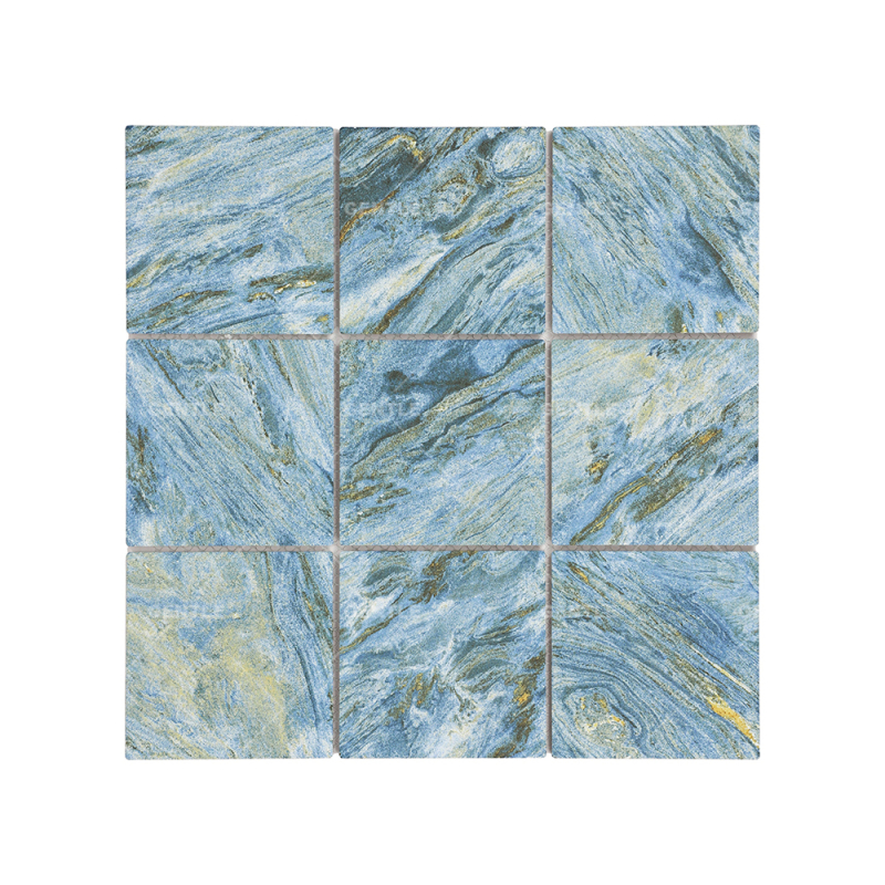 Wholesale Porcelain Mosaic With Teal Color Mixed Golden Effect