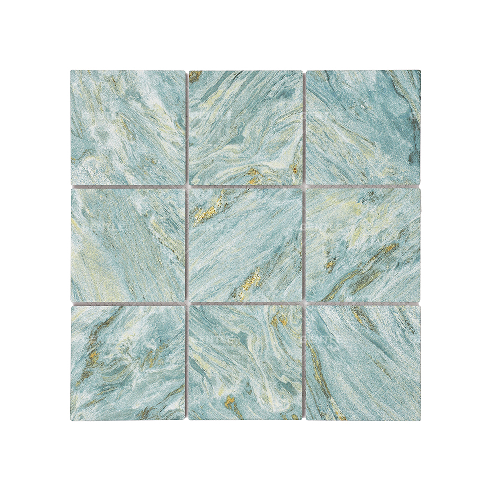 Wholesale Porcelain Mosaic With Teal Color Mixed Golden Effect