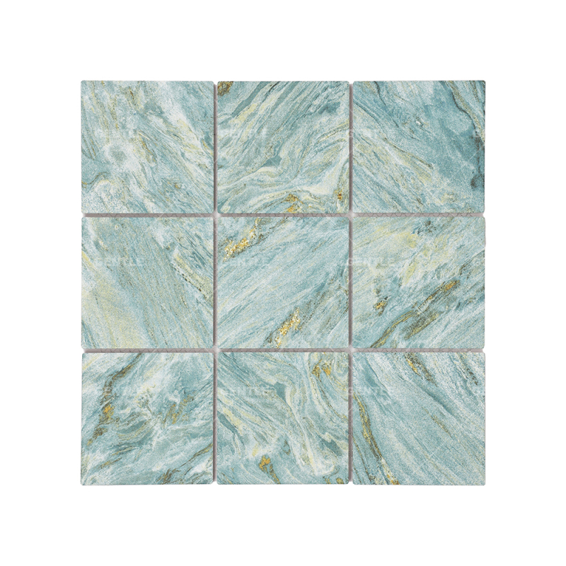 Wholesale Porcelain Mosaic With Teal Color Mixed Golden Effect