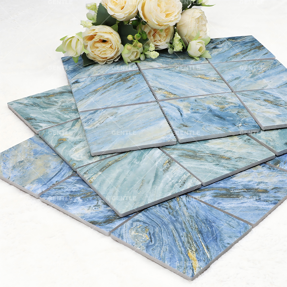 Wholesale Porcelain Mosaic With Teal Color Mixed Golden Effect
