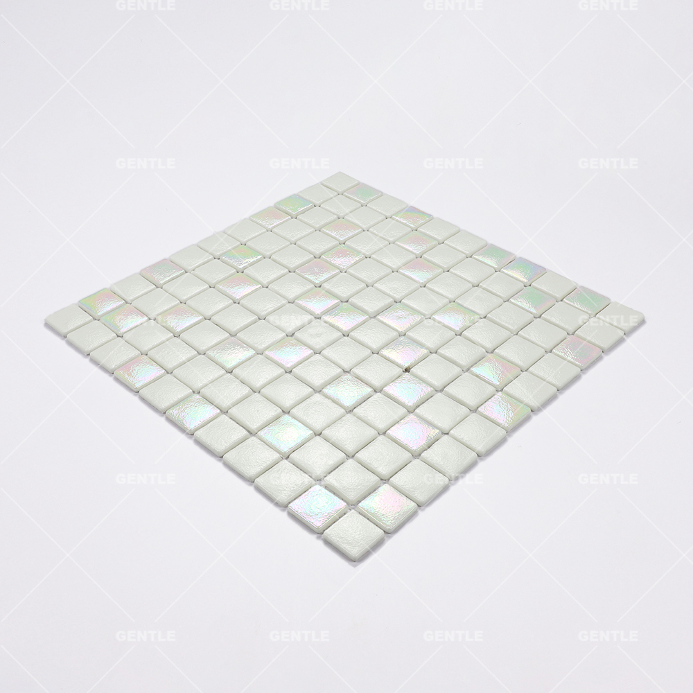 Wholesale White Recycled Glass Mosaic With Iridescent Effect