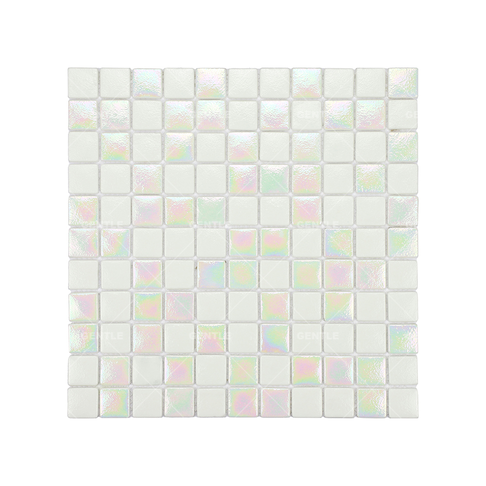 Wholesale White Recycled Glass Mosaic With Iridescent Effect