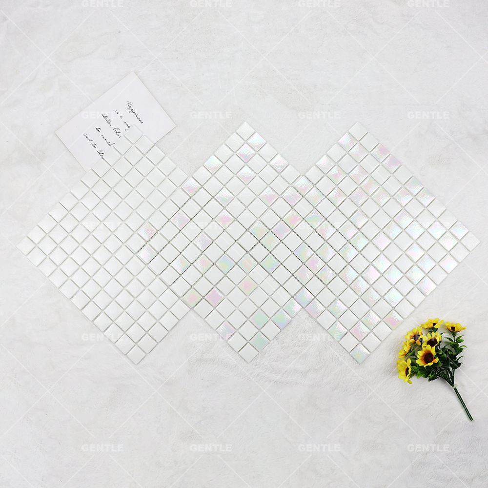 Wholesale White Recycled Glass Mosaic With Iridescent Effect
