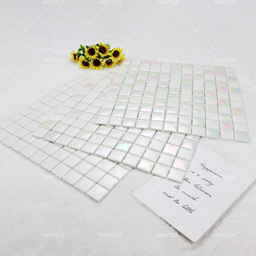Wholesale White Recycled Glass Mosaic With Iridescent Effect