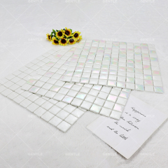 Wholesale White Recycled Glass Mosaic With Iridescent Effect