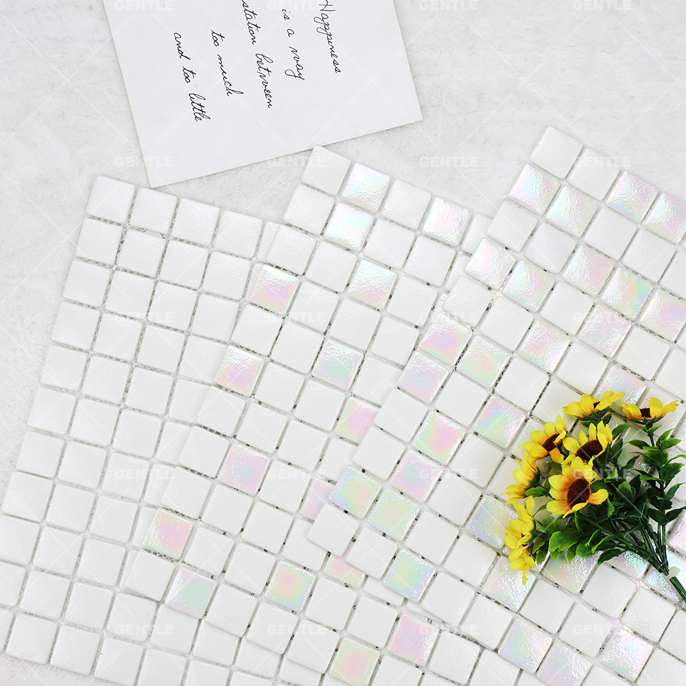 Wholesale White Recycled Glass Mosaic With Iridescent Effect