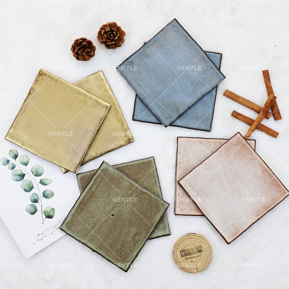 Customize Distressed Square Olive Green Handmade Art Tiles