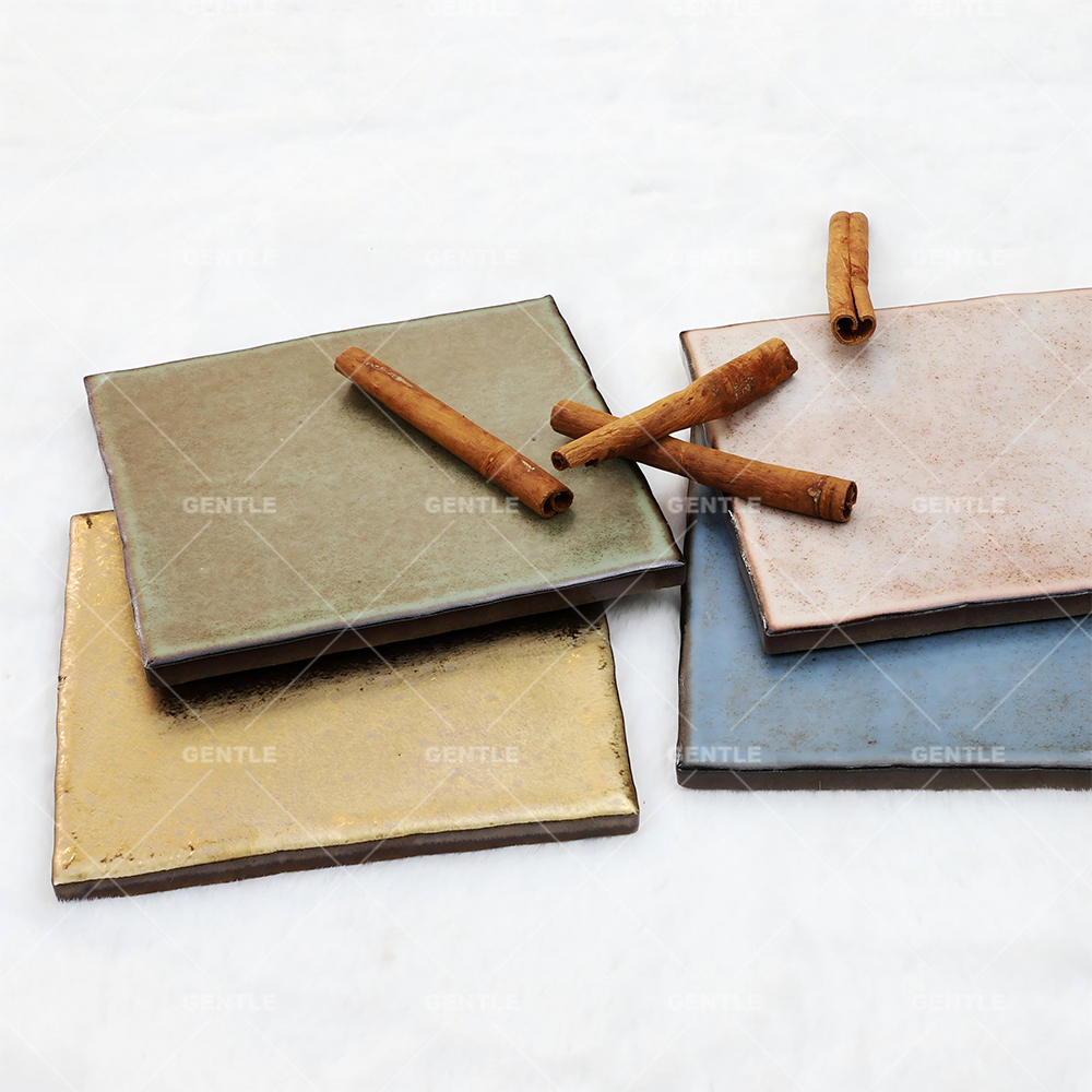 Customize Distressed Square Olive Green Handmade Art Tiles