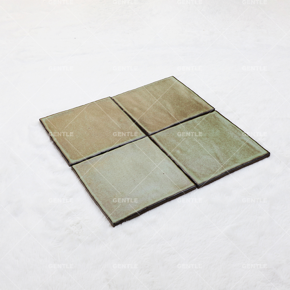 Customize Distressed Square Olive Green Handmade Art Tiles