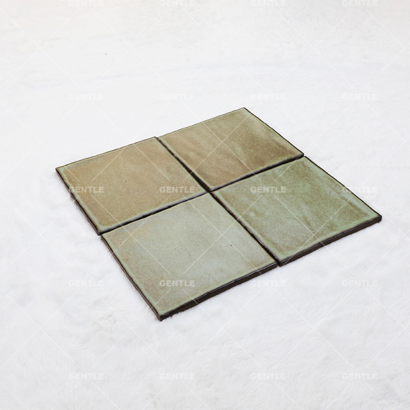 Customize Distressed Square Olive Green Handmade Art Tiles