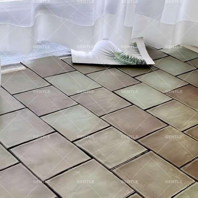 Customize Distressed Square Olive Green Handmade Art Tiles