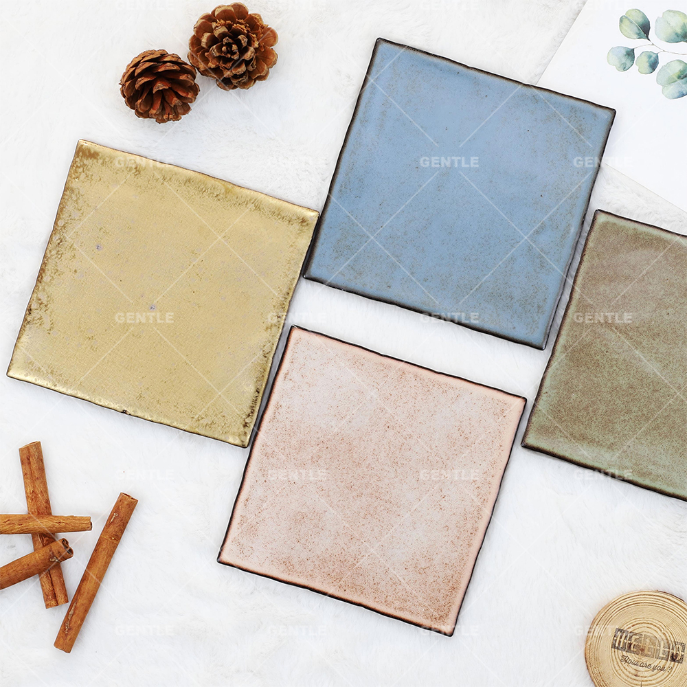Customize Distressed Square Olive Green Handmade Art Tiles
