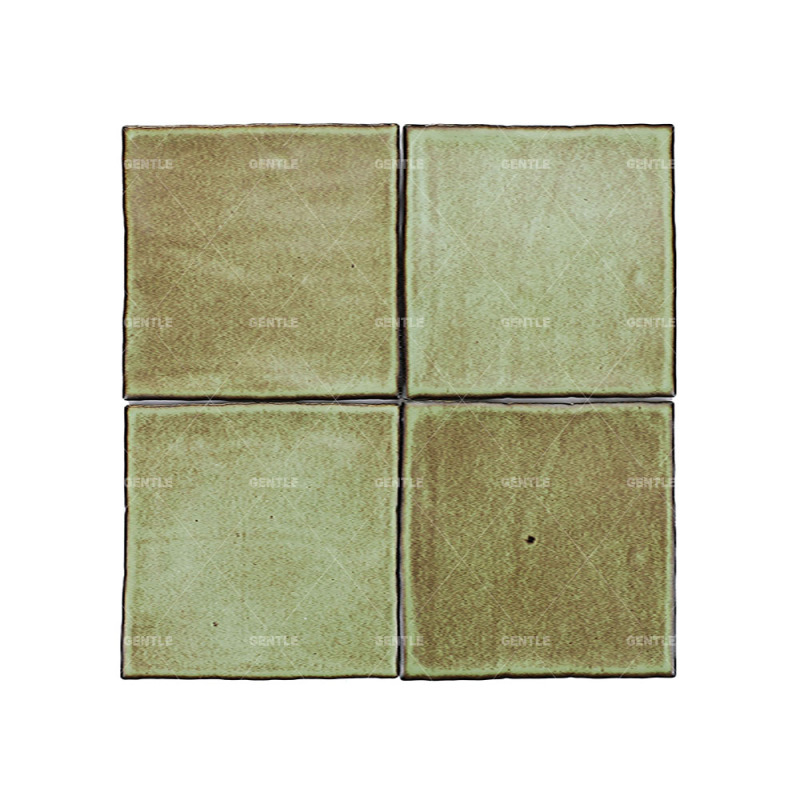 Customize Distressed Square Olive Green Handmade Art Tiles