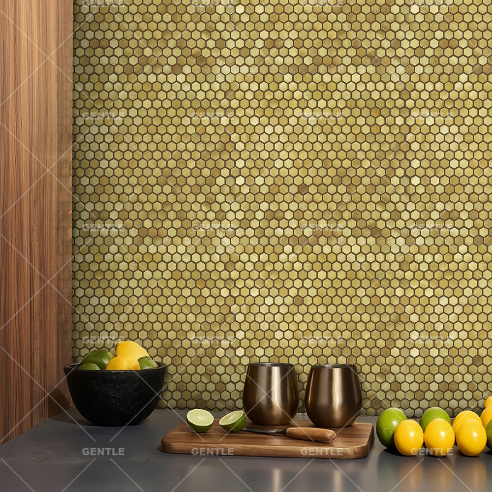 Customize Hexagonal Metal Mosaic Tile With Brushed Effect