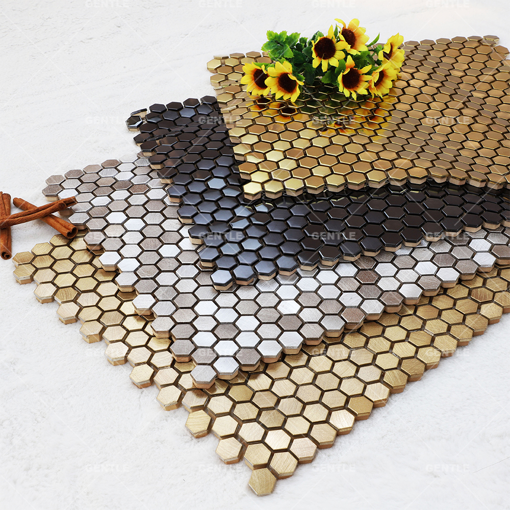 Customize Hexagonal Metal Mosaic Tile With Brushed Effect