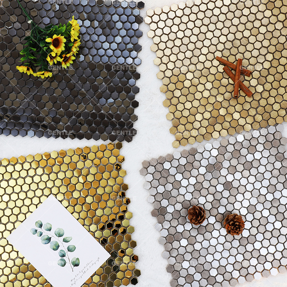 Customize Hexagonal Metal Mosaic Tile With Brushed Effect