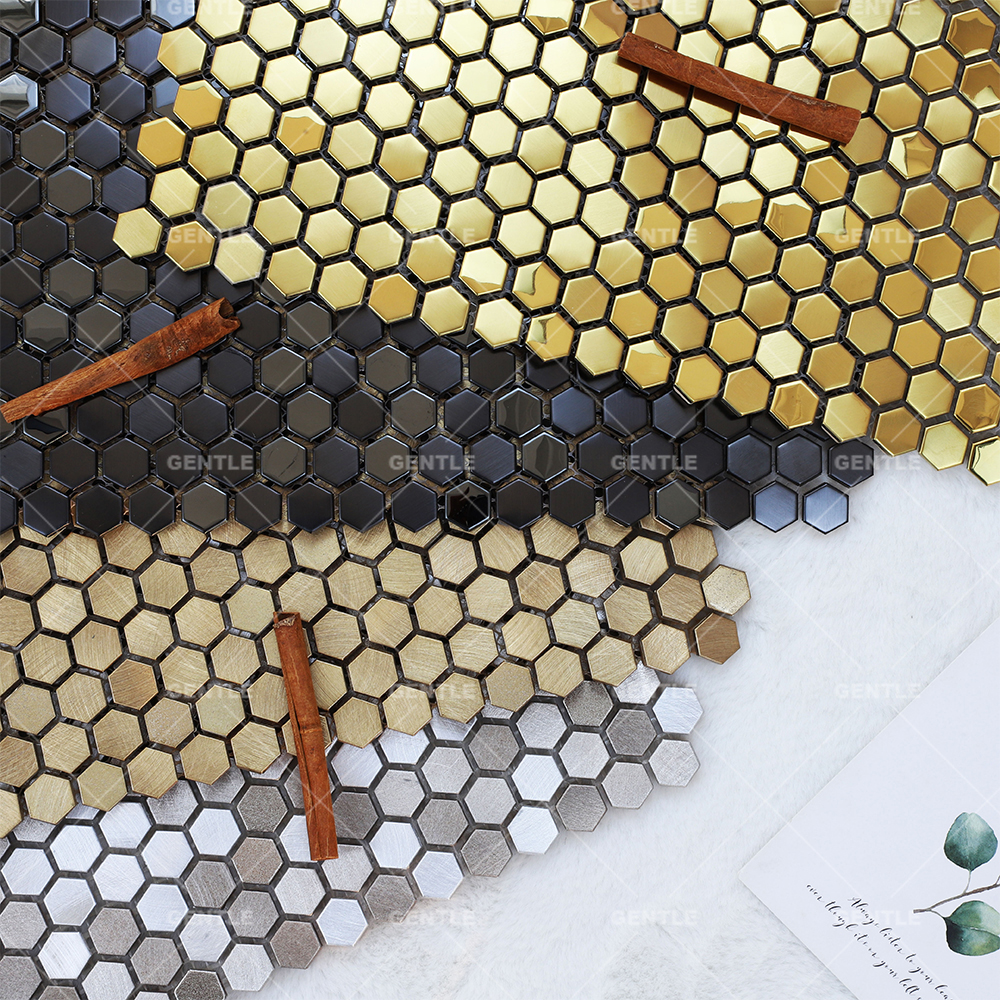 Customize Hexagonal Metal Mosaic Tile With Brushed Effect
