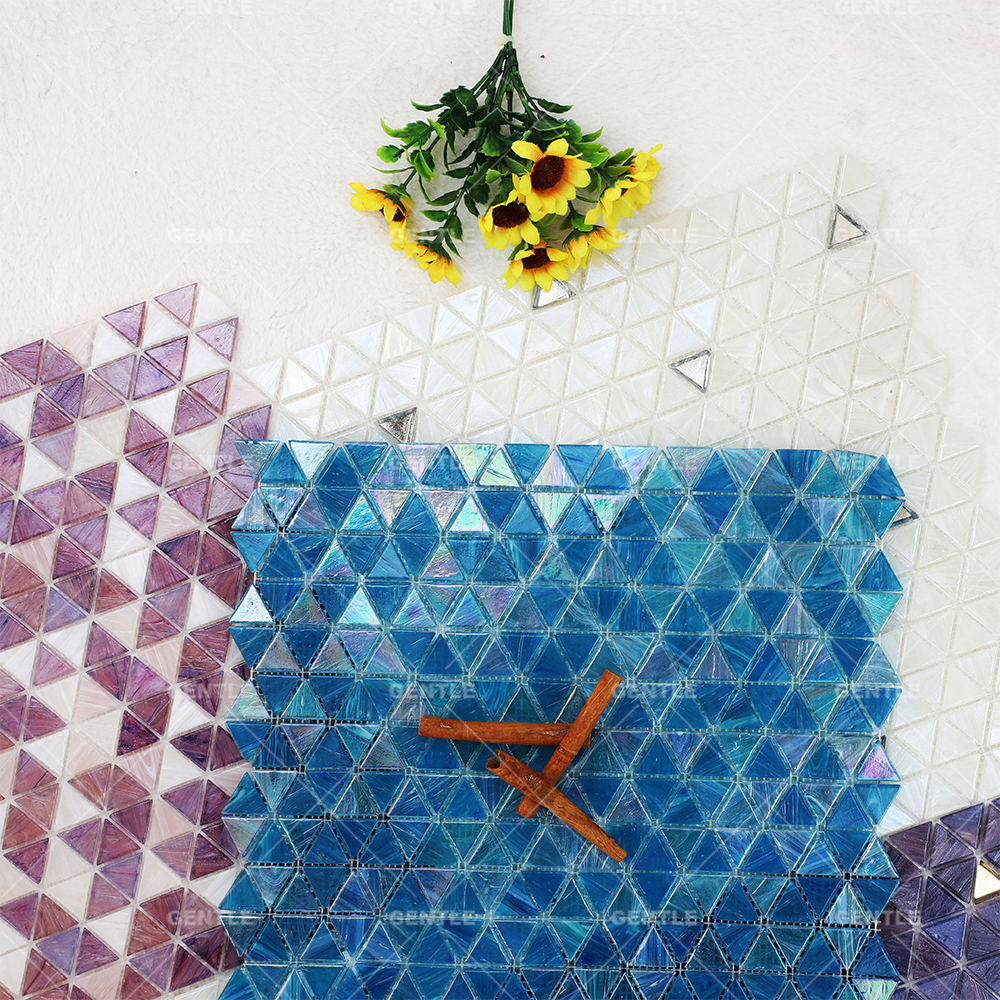Customize Triangular Pink Purple Hot-melt Glass Mosaic Tiles