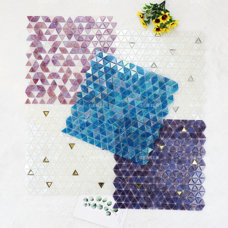 Customize Triangular Pink Purple Hot-melt Glass Mosaic Tiles