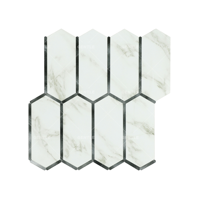 Wholesale Long Hexagonal Aluminum Composite Mosaic With Carrara White Marble Effect