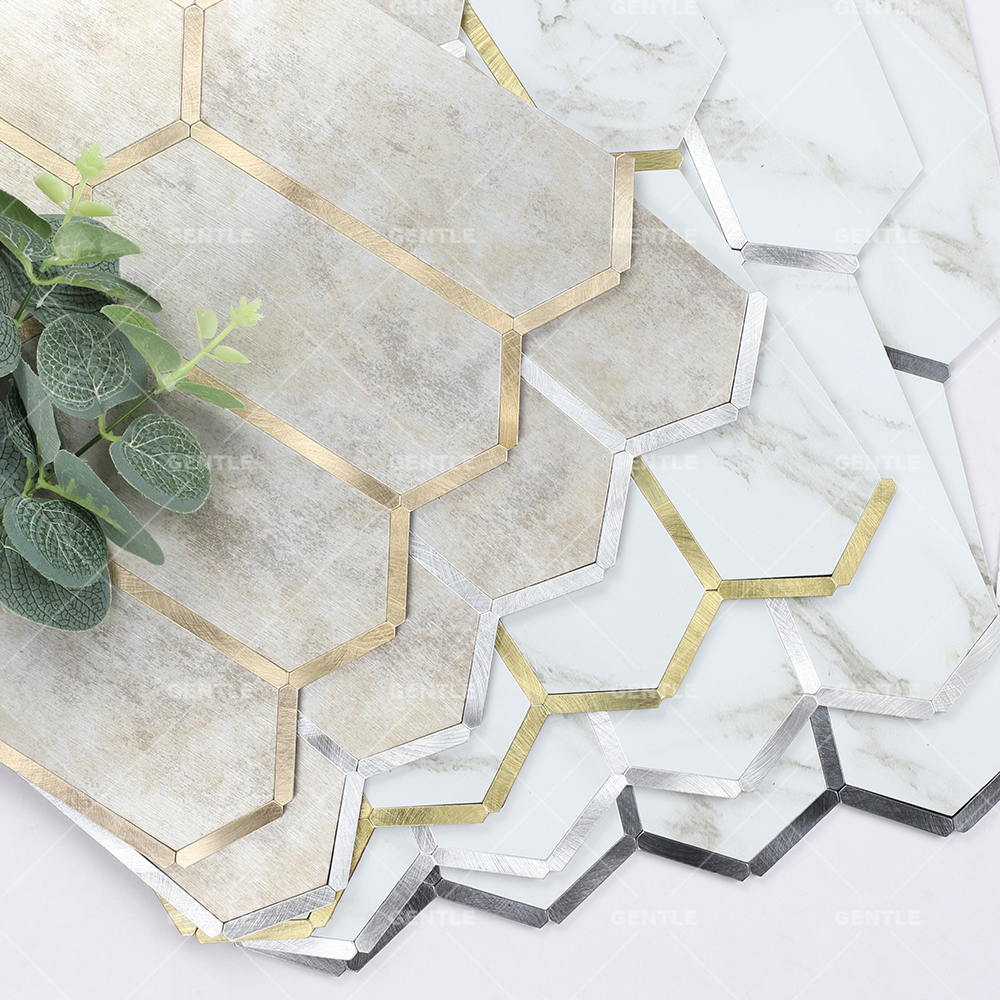 Wholesale Long Hexagonal Aluminum Composite Mosaic With Carrara White Marble Effect