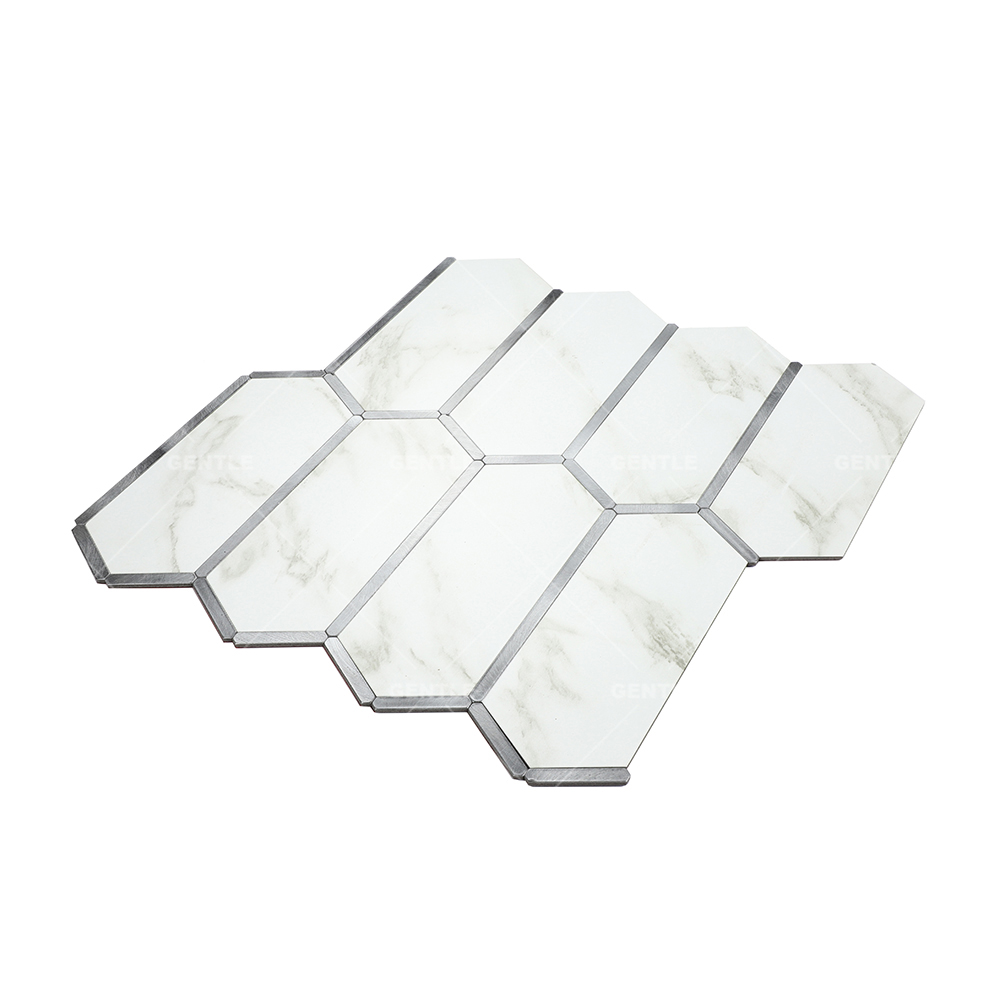 Wholesale Long Hexagonal Aluminum Composite Mosaic With Carrara White Marble Effect